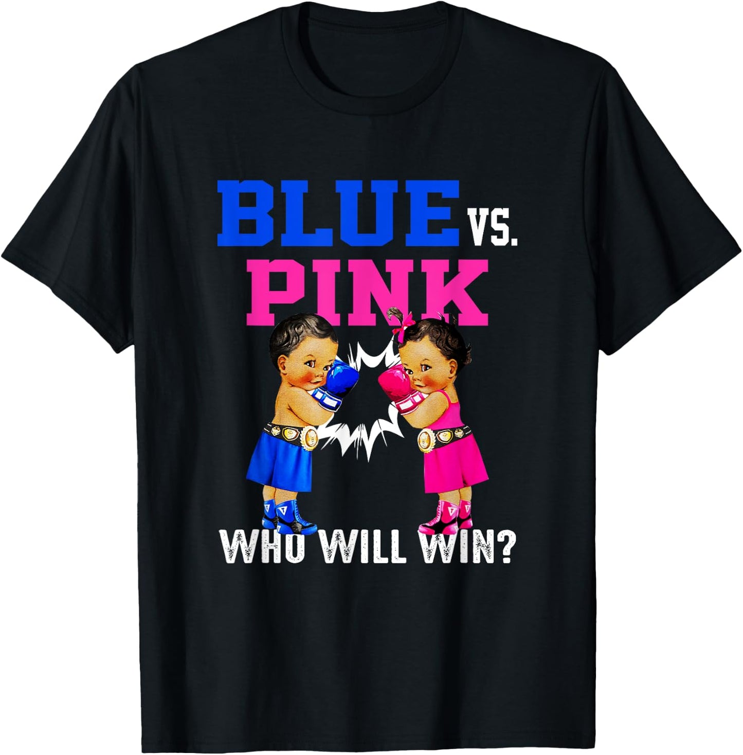 Gender Reveal Blue vs Pink Ethnic Boxing Babies Boy Or Girl T-Shirt - T-Shirt | Black
