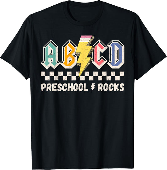ABCD Preschool Rocks Pencil Lightning Teachers Rock Boys T-Shirt - T-Shirt | Black