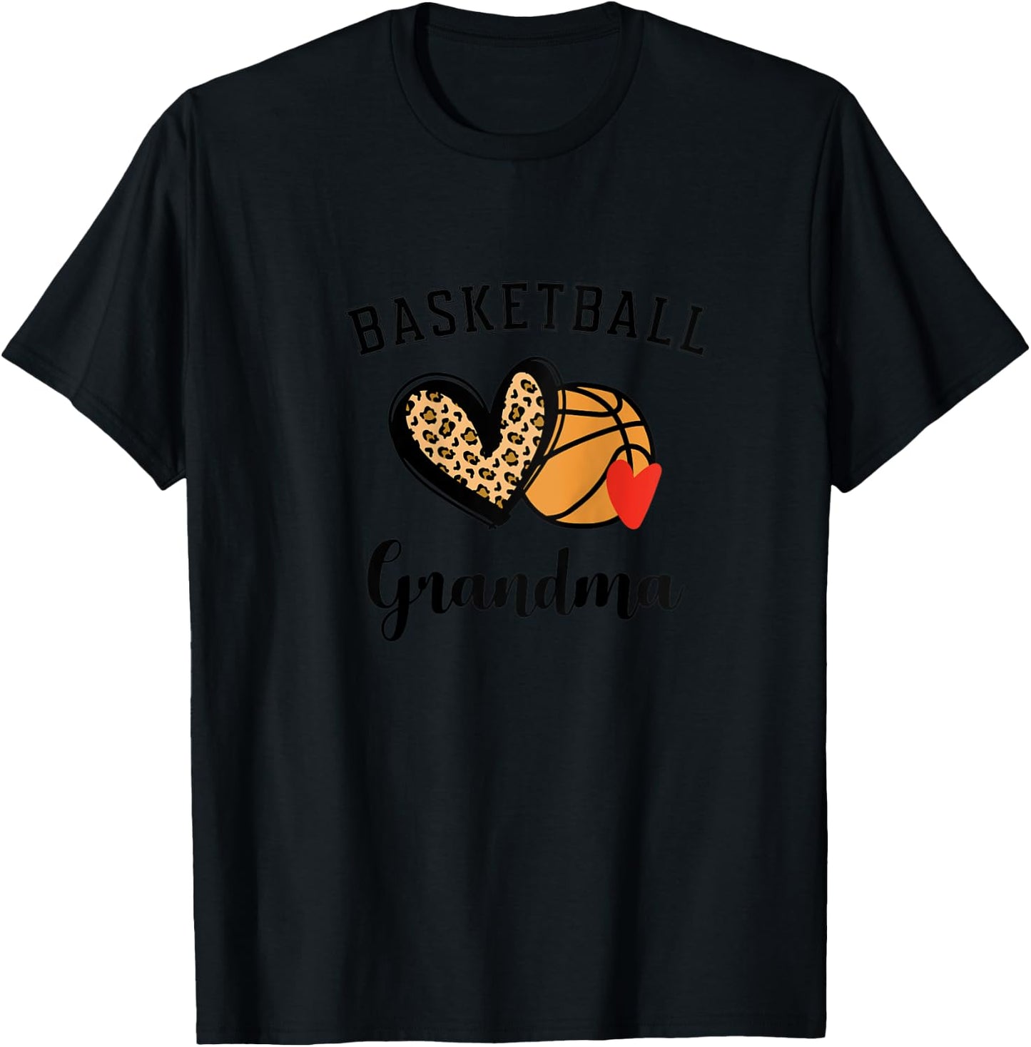 Basketball Grandma Leopard Heart Grandmother Raglan Baseball T-Shirt - T-Shirt | Black