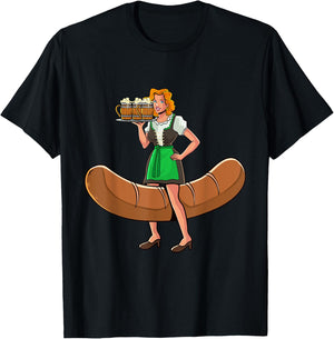 Funny Barmaid Oktoberfest German Woman Bartwurst Dirndl T-Shirt - T-Shirt | Black
