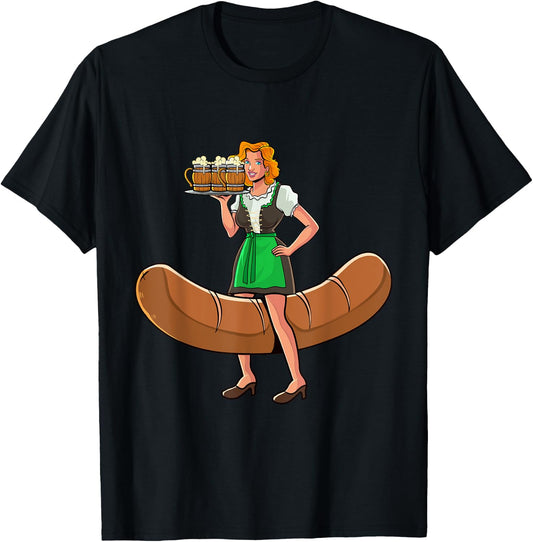 Funny Barmaid Oktoberfest German Woman Bartwurst Dirndl T-Shirt - T-Shirt | Black