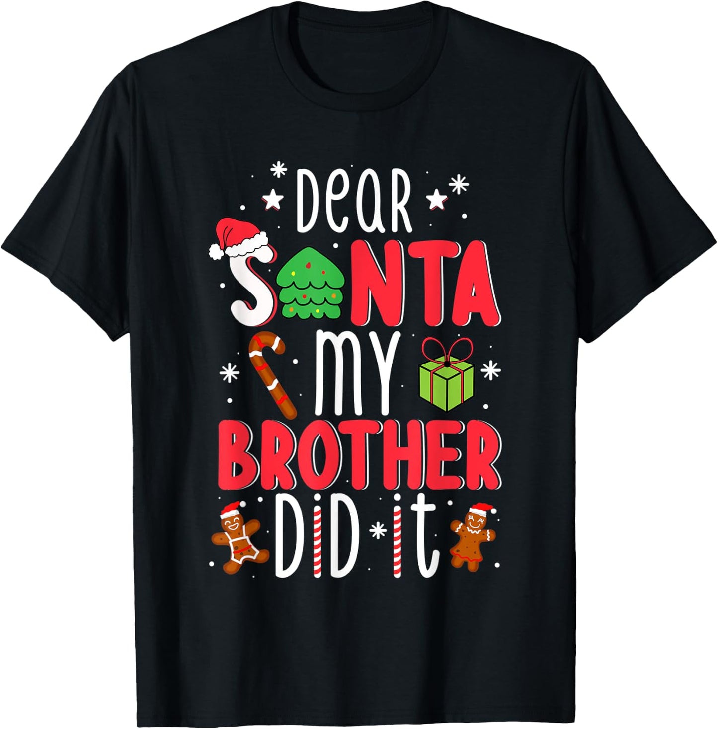 Dear Santa My Brother Did It Christmas Pajama Girl Kids Boys T-Shirt - T-Shirt | Black