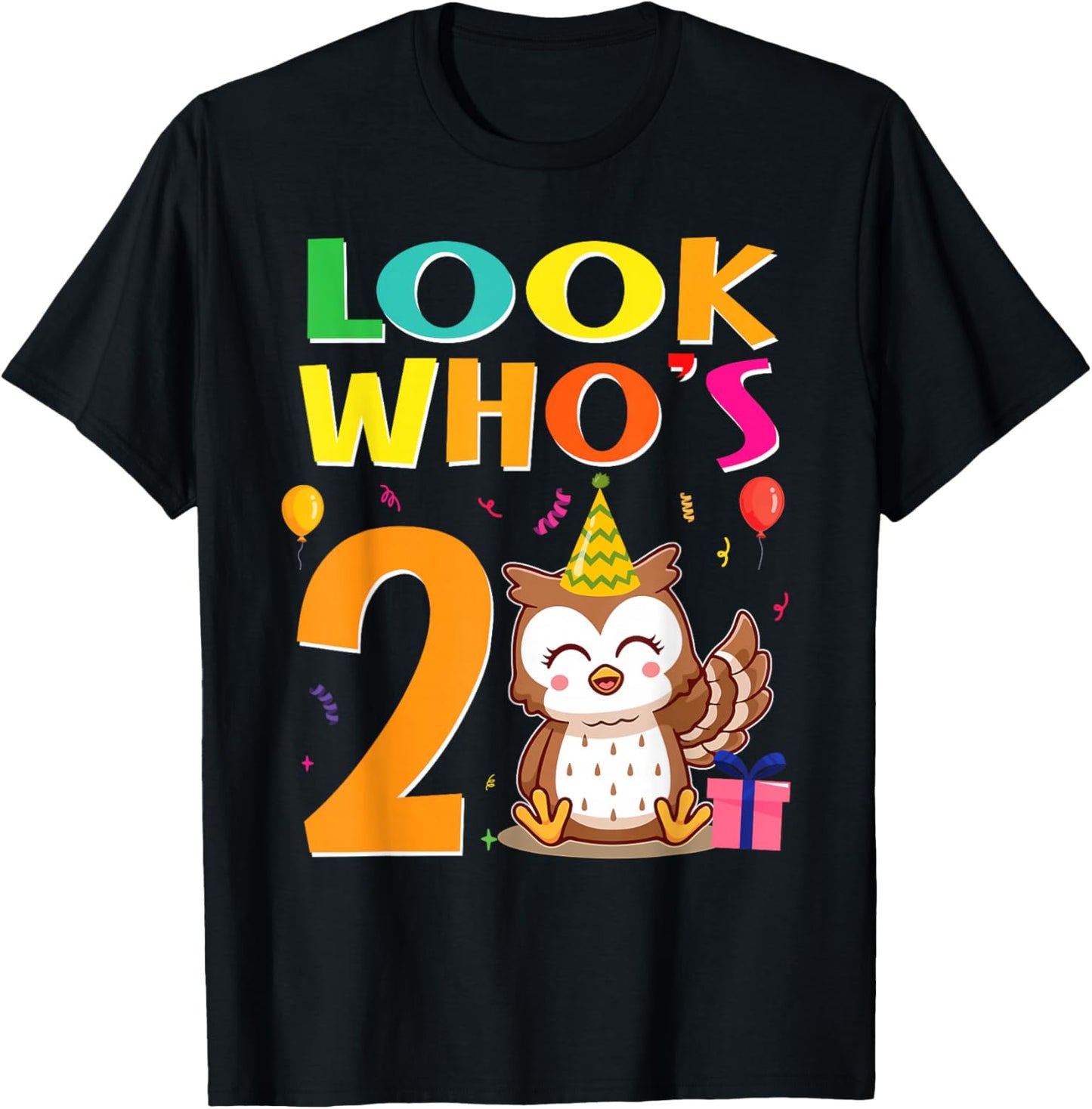 2nd Birthday Owl Look Whoos 2 Years Old Party T-Shirt - T-Shirt | Black