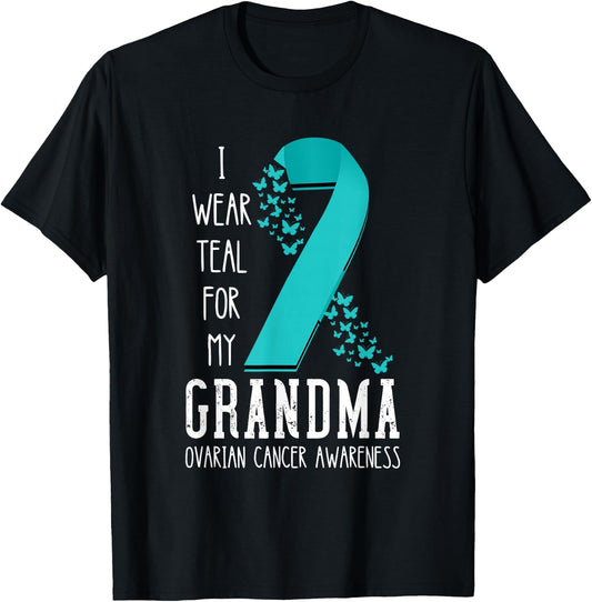 Ovarian Cancer Awareness Grandma Ribbon Ovarian Cancer T-Shirt - T-Shirt | Black