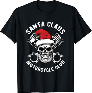 Santa Claus Motorcycle Club Christmas Pajama Cool Xmas Biker T-Shirt - T-Shirt | Black