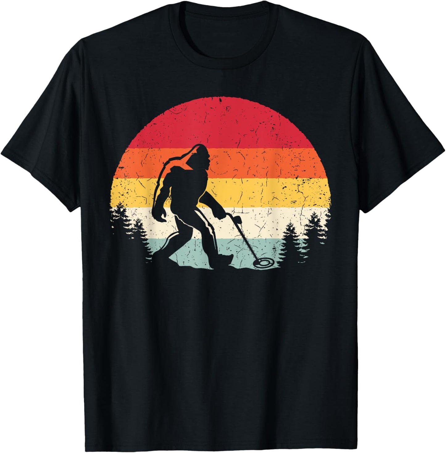 Retro Bigfoot Metal Detecting Funny Sasquatch Metal Detector T-Shirt - T-Shirt | Black