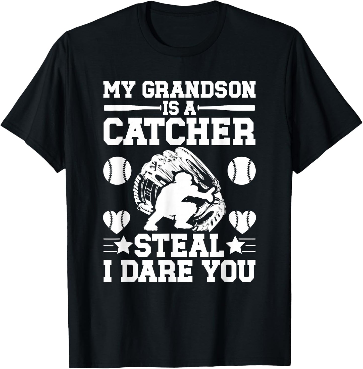 Grandson Is A Baseball Catcher Grandma Of A Baseball Catcher T-Shirt - T-Shirt | Black