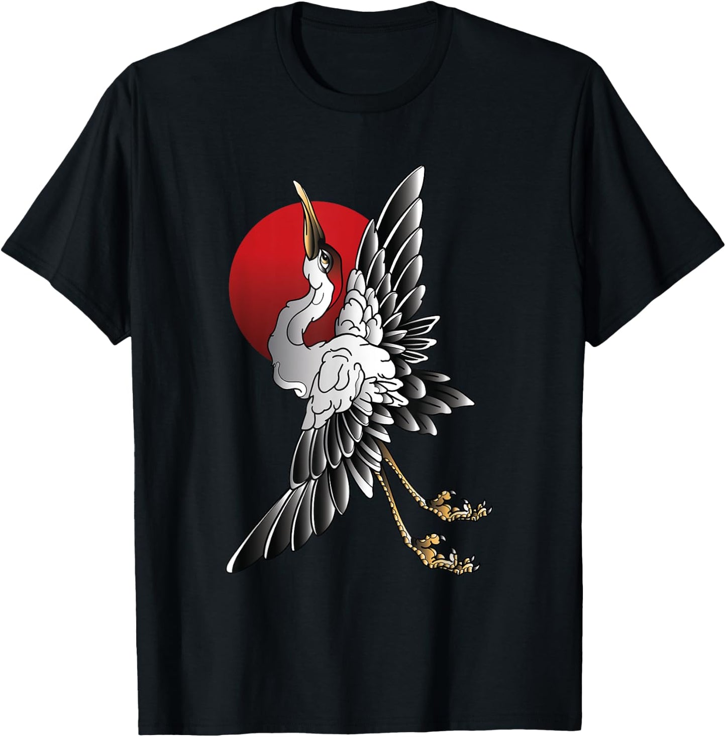 white Sandhill Crane Bird Japanese style art T-Shirt - T-Shirt | Black