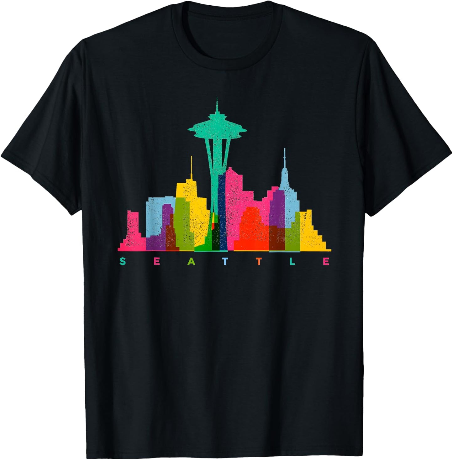 Seattle Skyline Colorful Washington T-Shirt - T-Shirt | Black
