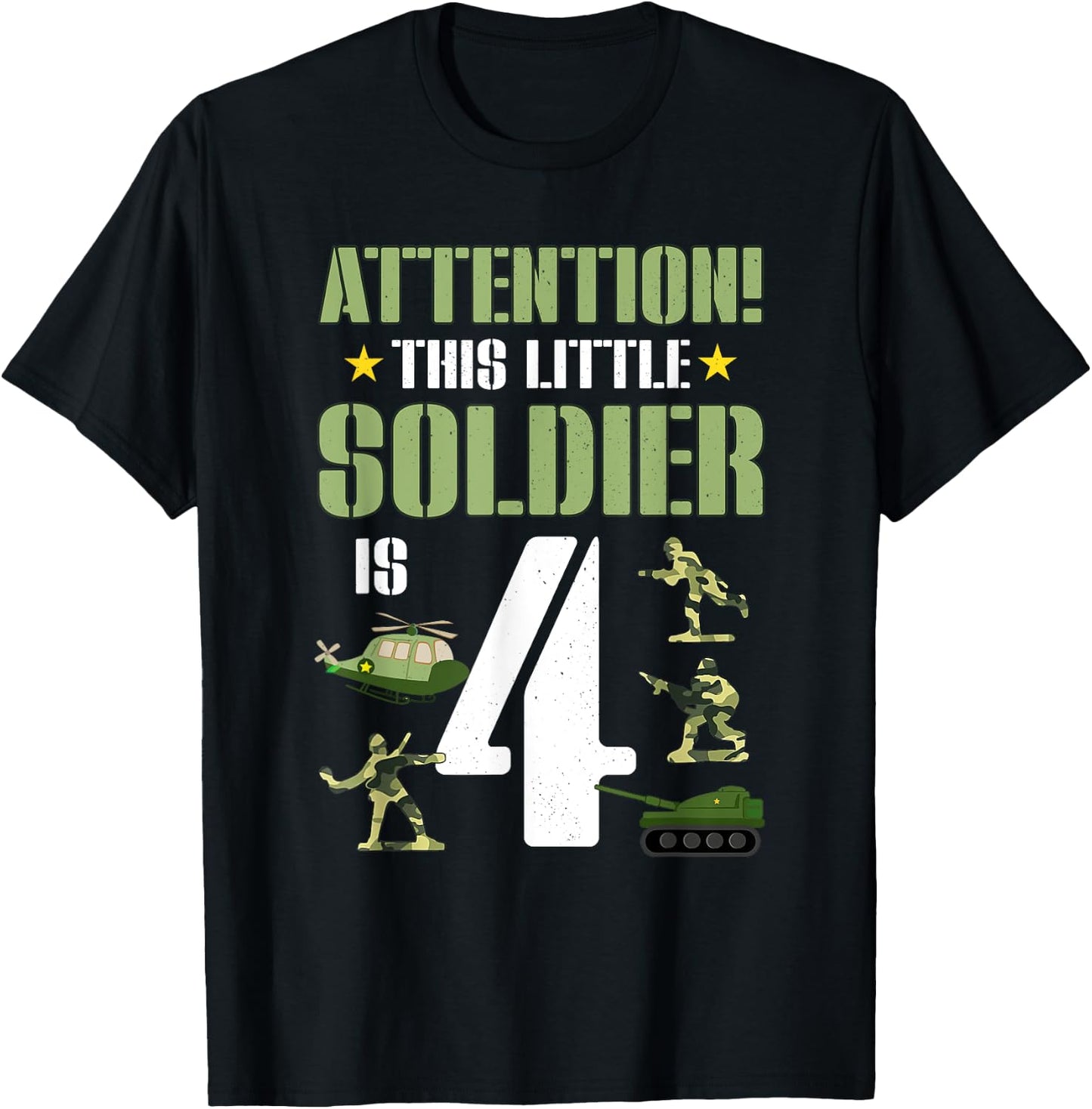 4th Birthday Soldier 4 Year Old Military Themed Camo Boy T-Shirt - T-Shirt | Black