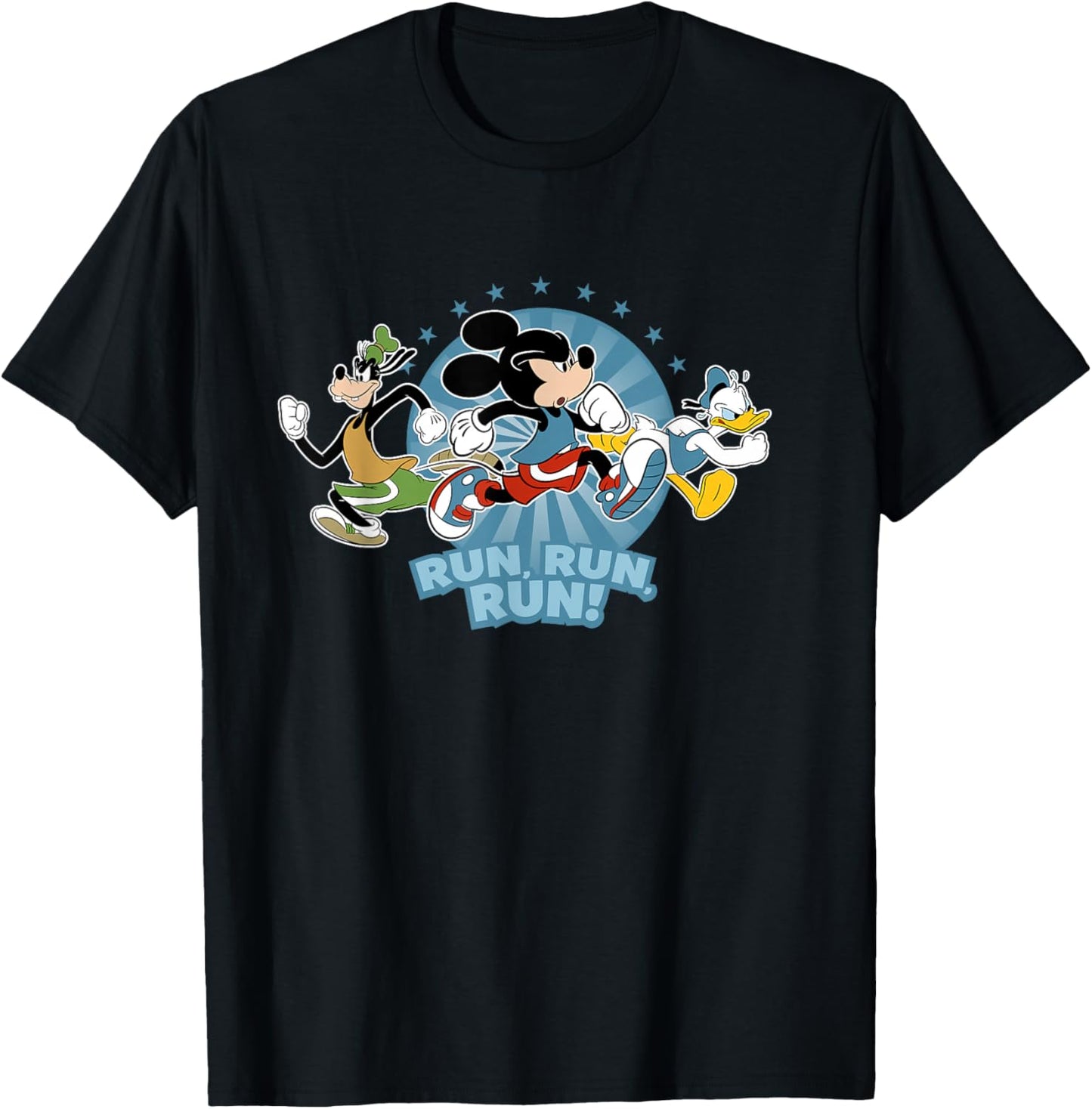 Disney Mickey Goofy and Donald Run Run Run! Marathon Running T-Shirt - T-Shirt | Black