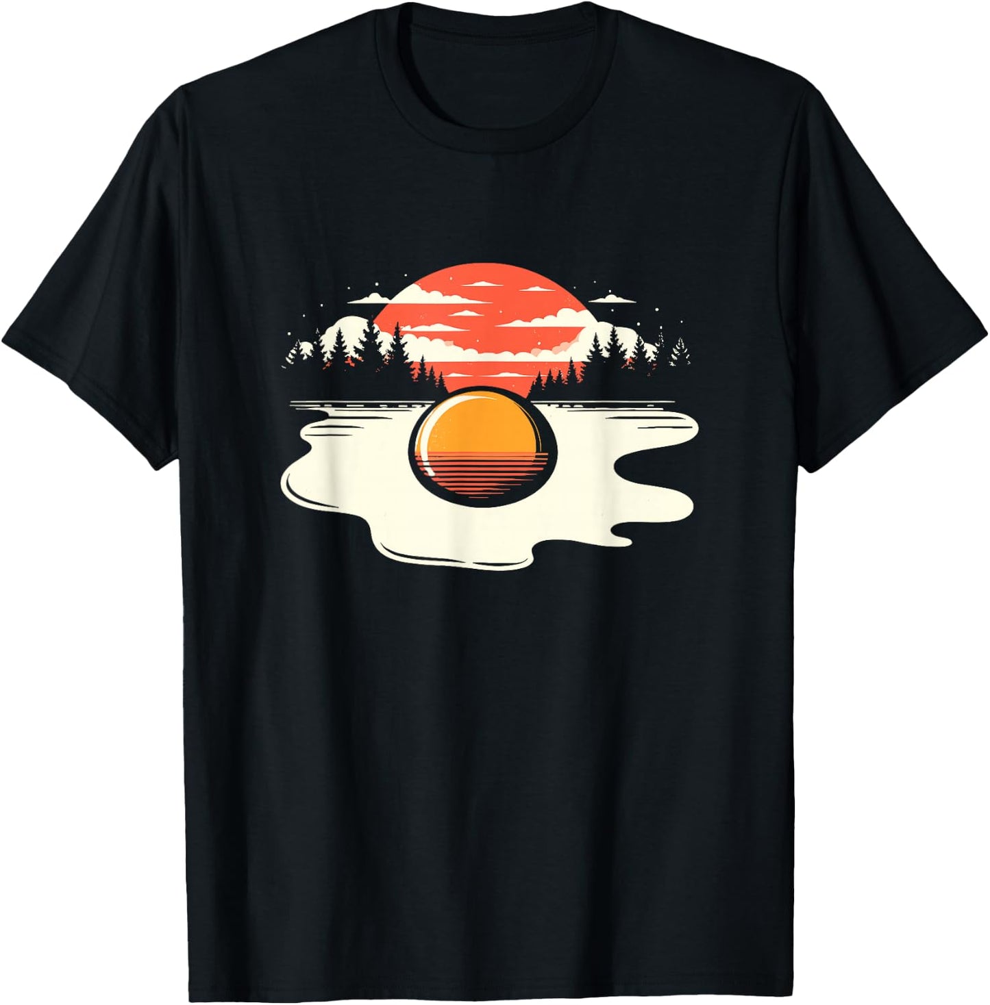 Sunny Side Up Egg Sunset - Retro Nature Lake Sundown Lover T-Shirt - T-Shirt | Black