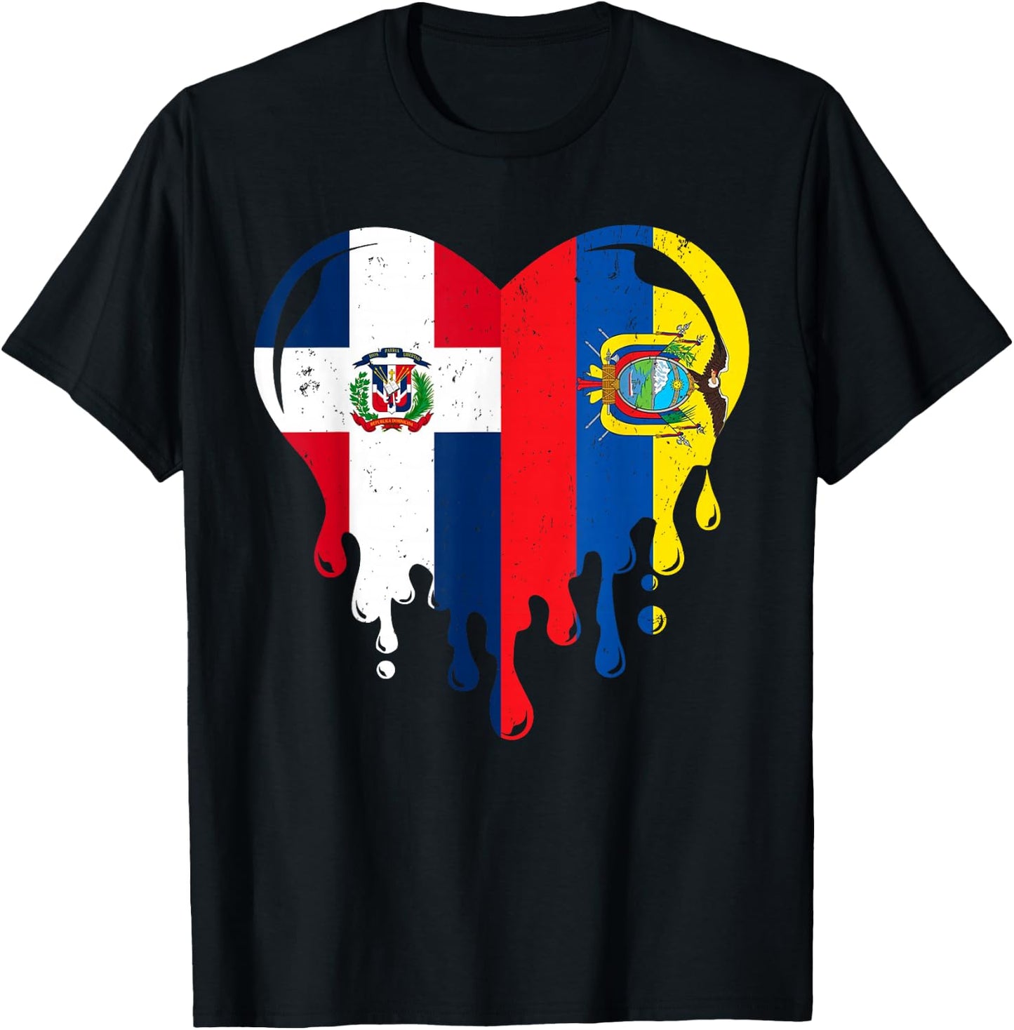 Dominican Republic Ecuador Flag Heart Dominican Ecuadorian T-Shirt - T-Shirt | Black