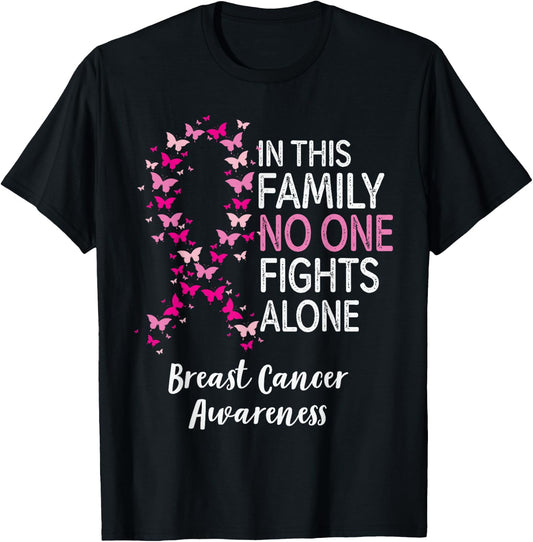 In This Family No One Fight Alone Breast Cancer Awareness T-Shirt - T-Shirt | Black