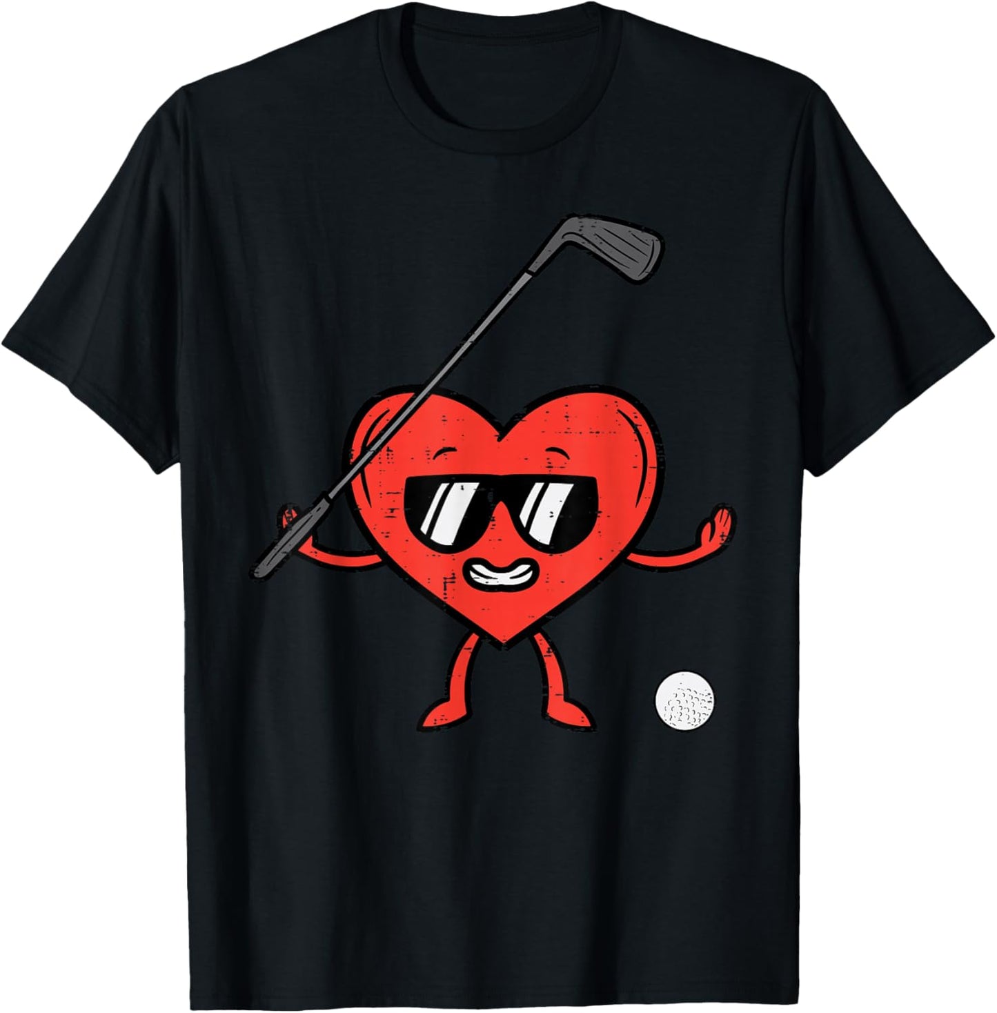 Valentines Day Heart Golf Funny Golfing Golfer Dad Men Boys T-Shirt - T-Shirt | Black