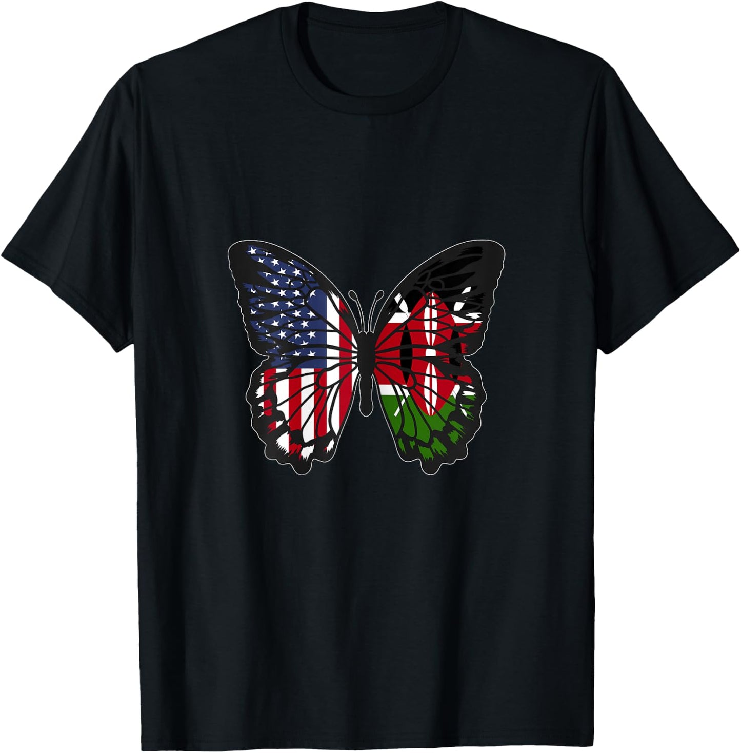 Kenyan Roots USA and Kenya Mix Butterfly Kenya Heritage T-Shirt - T-Shirt | Black