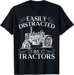 Easily Distracted By Tractors Farming Farmer Life T-Shirt - T-Shirt | Black