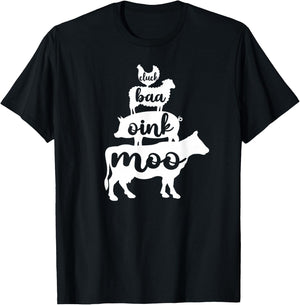 Oink Cluck Baa Moo Birthday, Pig, Chicken, Cow, Farmer T-Shirt - T-Shirt | Black
