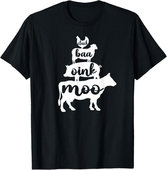 Oink Cluck Baa Moo Birthday, Pig, Chicken, Cow, Farmer T-Shirt - T-Shirt | Black
