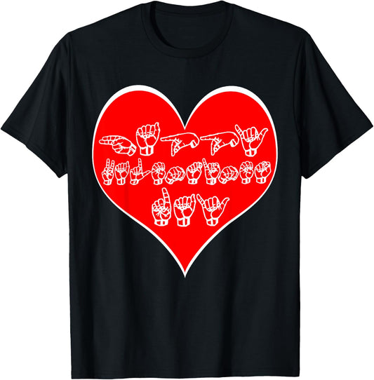 Sign Language Valentines Day ASL Deaf Hand Talking Heart T-Shirt - T-Shirt | Black