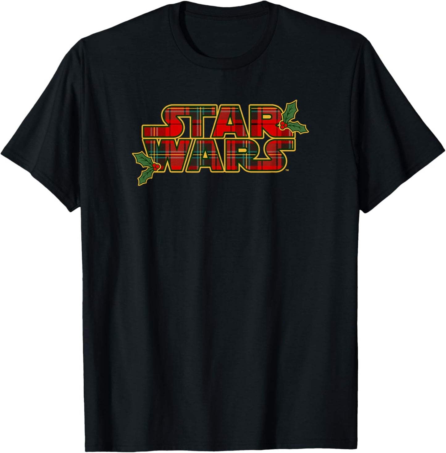 Star Wars Christmas Mistletoe Tartan Pattern Logo T-Shirt - T-Shirt | Black