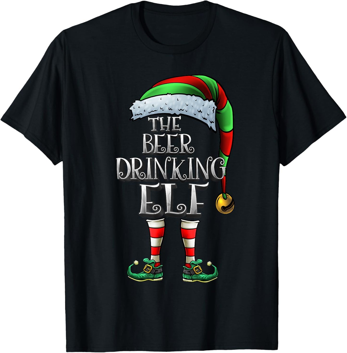 Beer Drinking Elf Shirt Matching Beer Drinking Christmas Elf T-Shirt - T-Shirt | Black