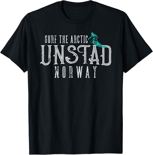 Surf The Arctic Unstad Norway Lofoten Islands Surfing Travel T-Shirt - T-Shirt | Black