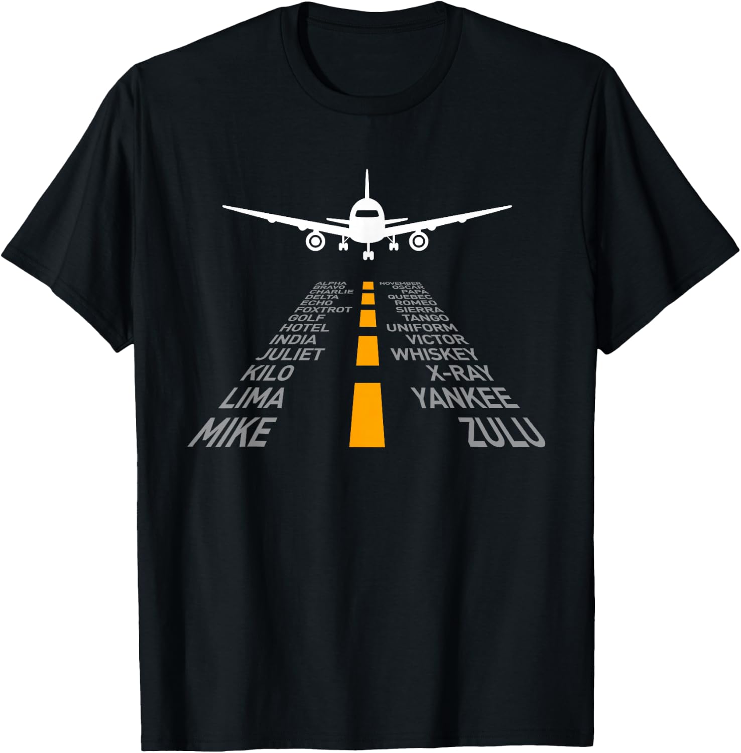 Airplane Pilot Gifts Airport Runway Phonetic Alphabet Plane T-Shirt - T-Shirt | Black