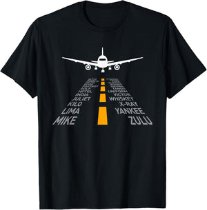 Airplane Pilot Gifts Airport Runway Phonetic Alphabet Plane T-Shirt - T-Shirt | Black