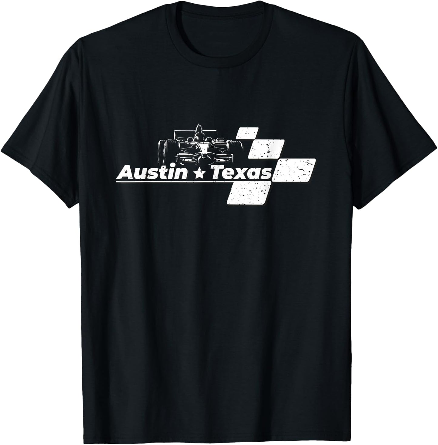Vintage Checkered Racing Flag Austin Texas Race Car T-Shirt - T-Shirt | Black