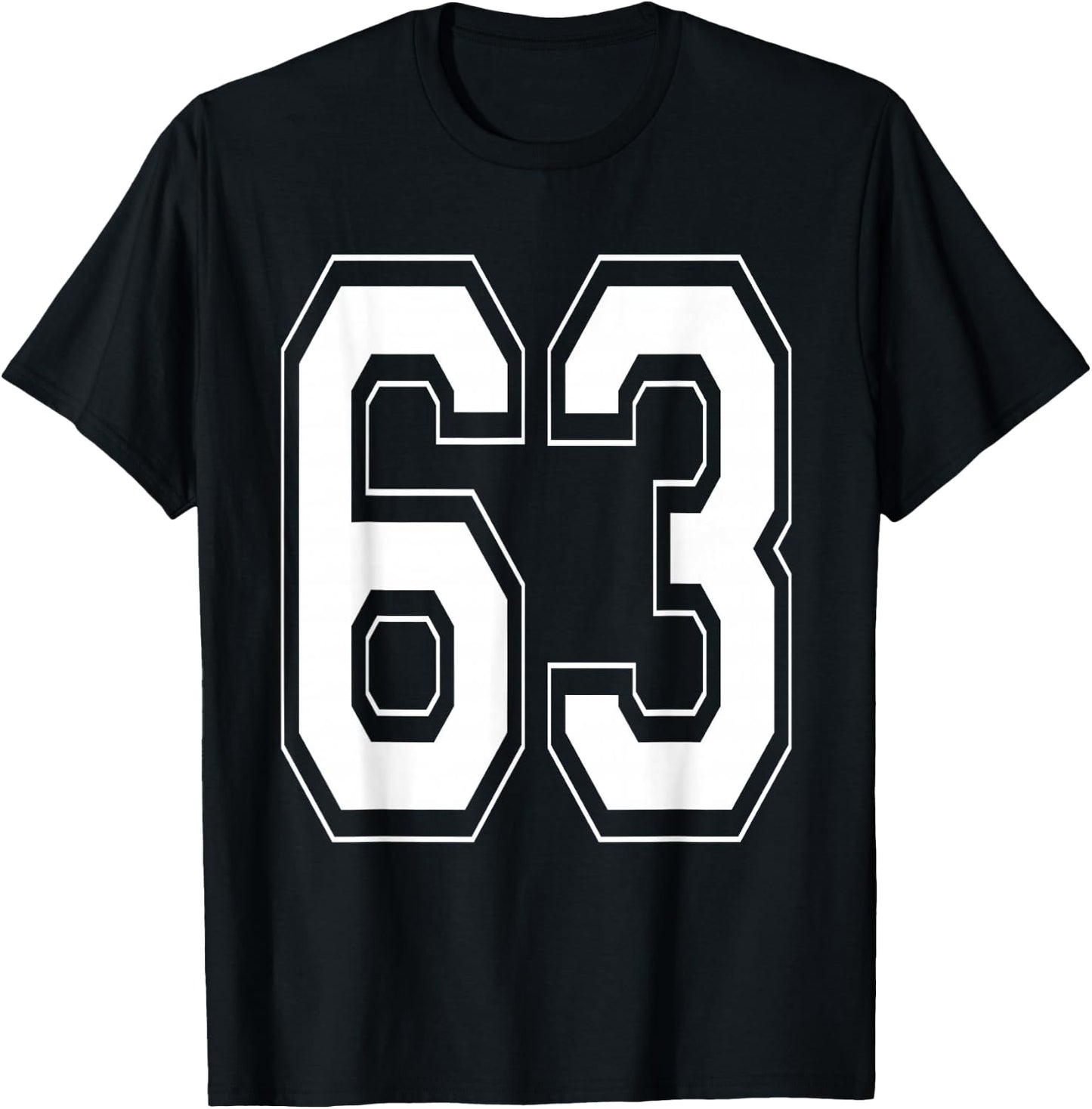 Number 63 Varsity Style Bold Sports Birthday Jersey T-Shirt - T-Shirt | Black