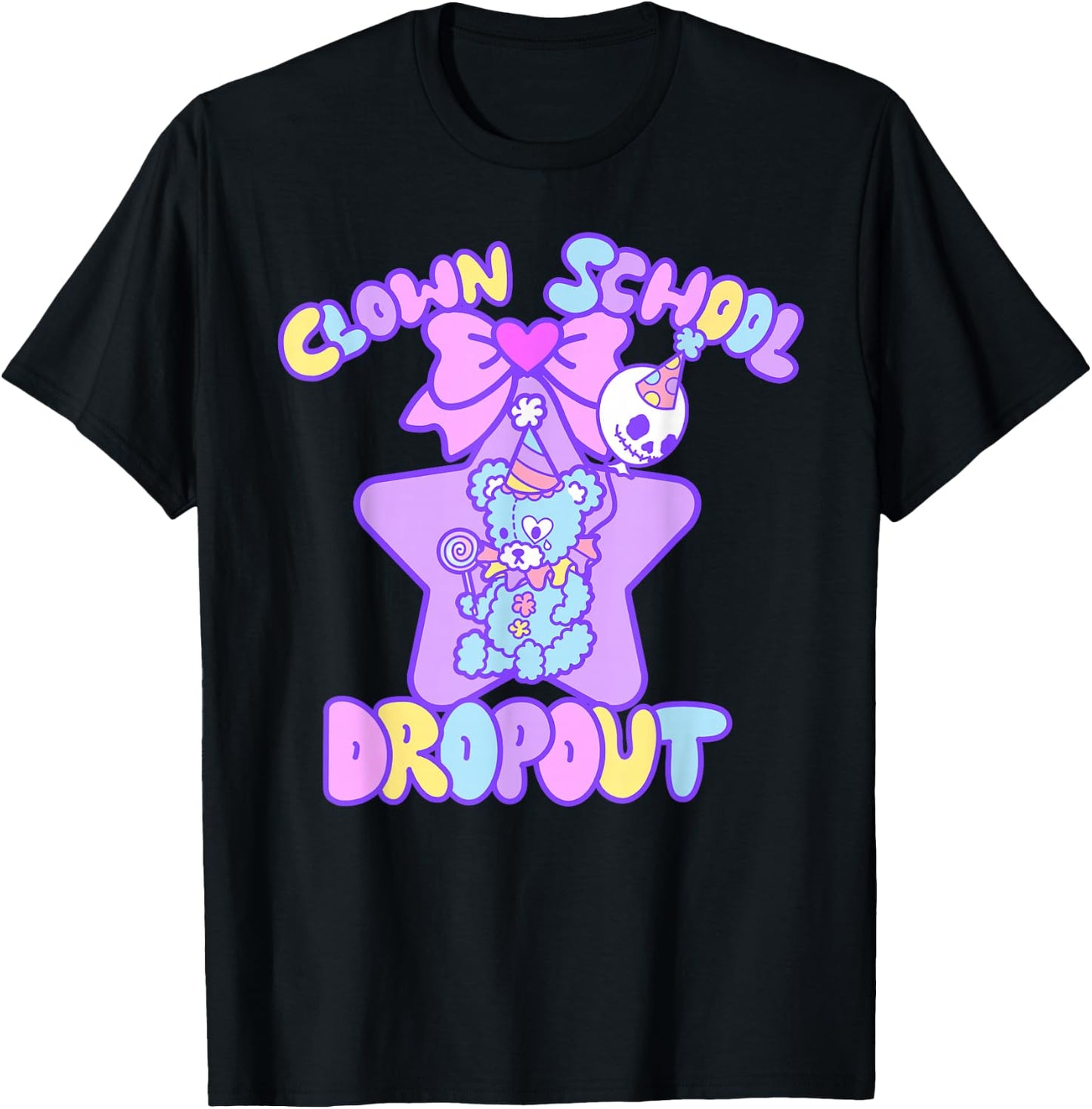 Kawaii Kreeps Pastel Goth Clowncore Teddy Bear Clown Weirdcore Kidcore T-Shirt - T-Shirt | Black