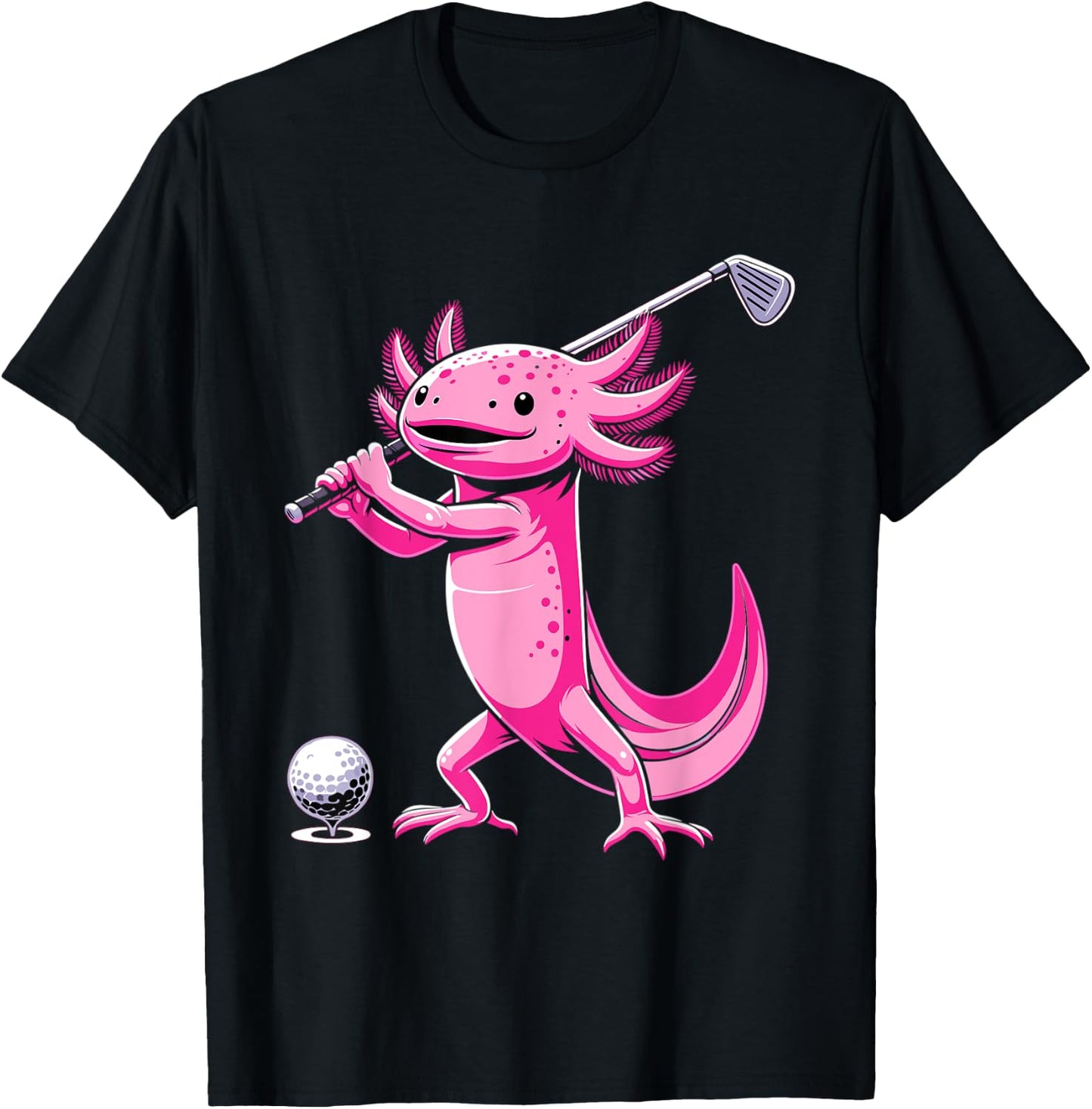 Axolotl Playing Golf Funny Golfing Lover Golfer T-Shirt - T-Shirt | Black
