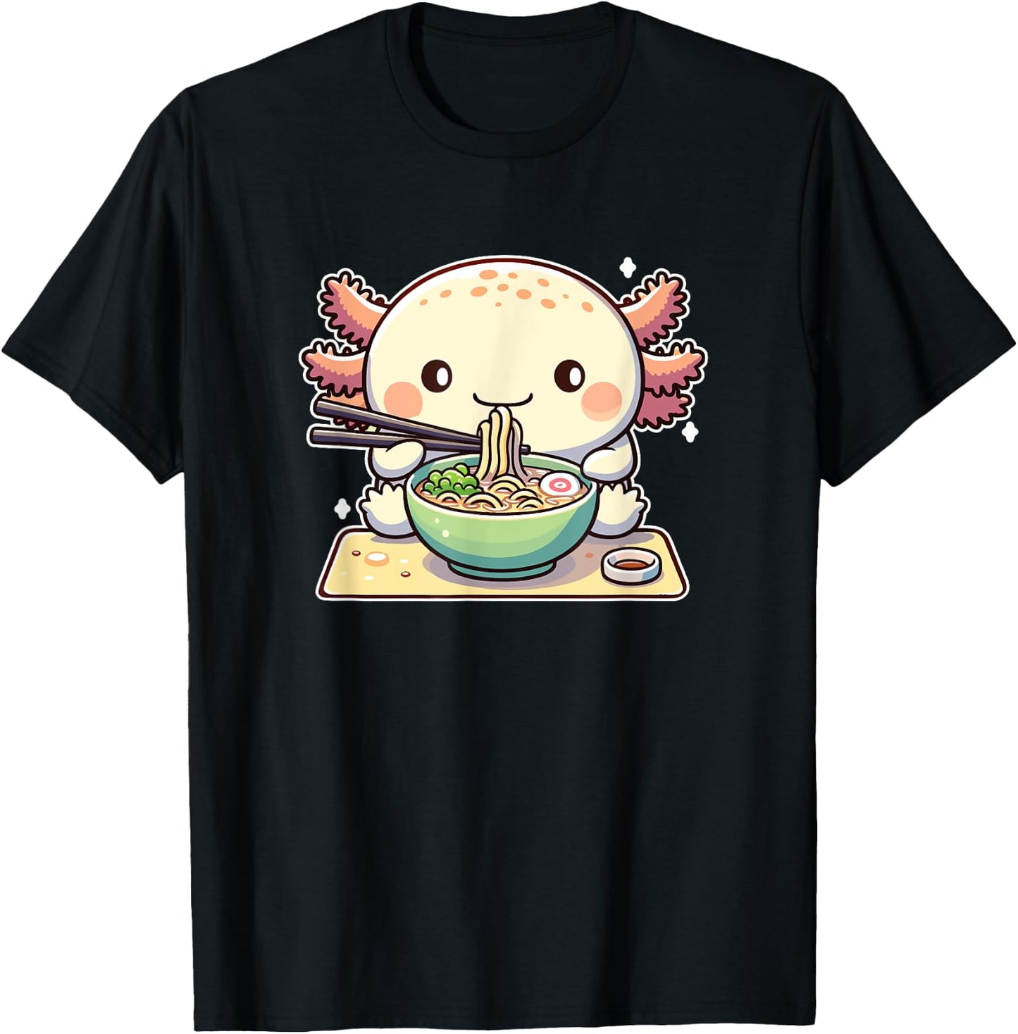 Cute Axolotl Eats Ramen Noodles Axolotls Ramen T-Shirt - T-Shirt | Black