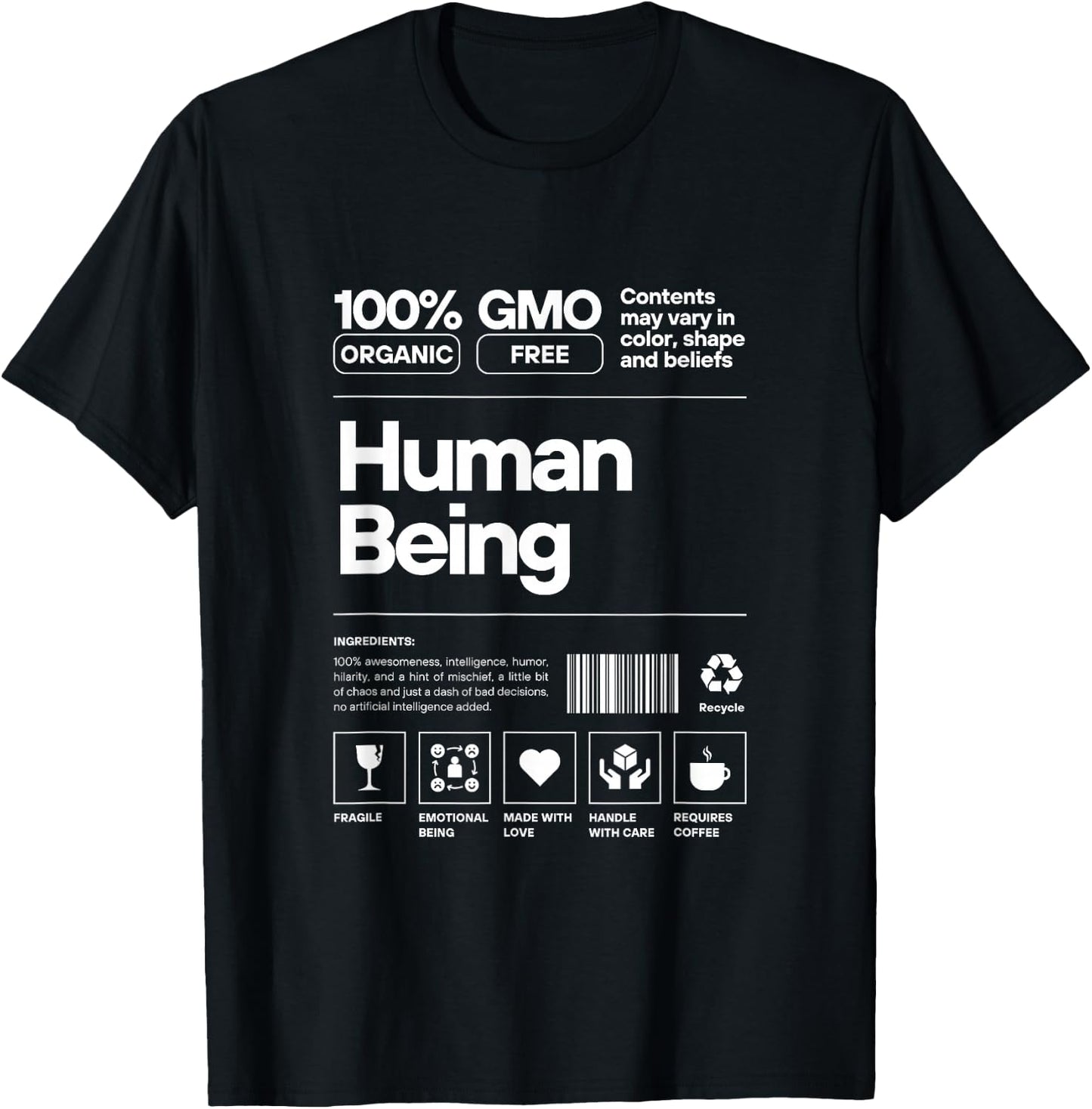 Human Beings Colors May Vary, 100% organic, funny T-Shirt - T-Shirt | Black