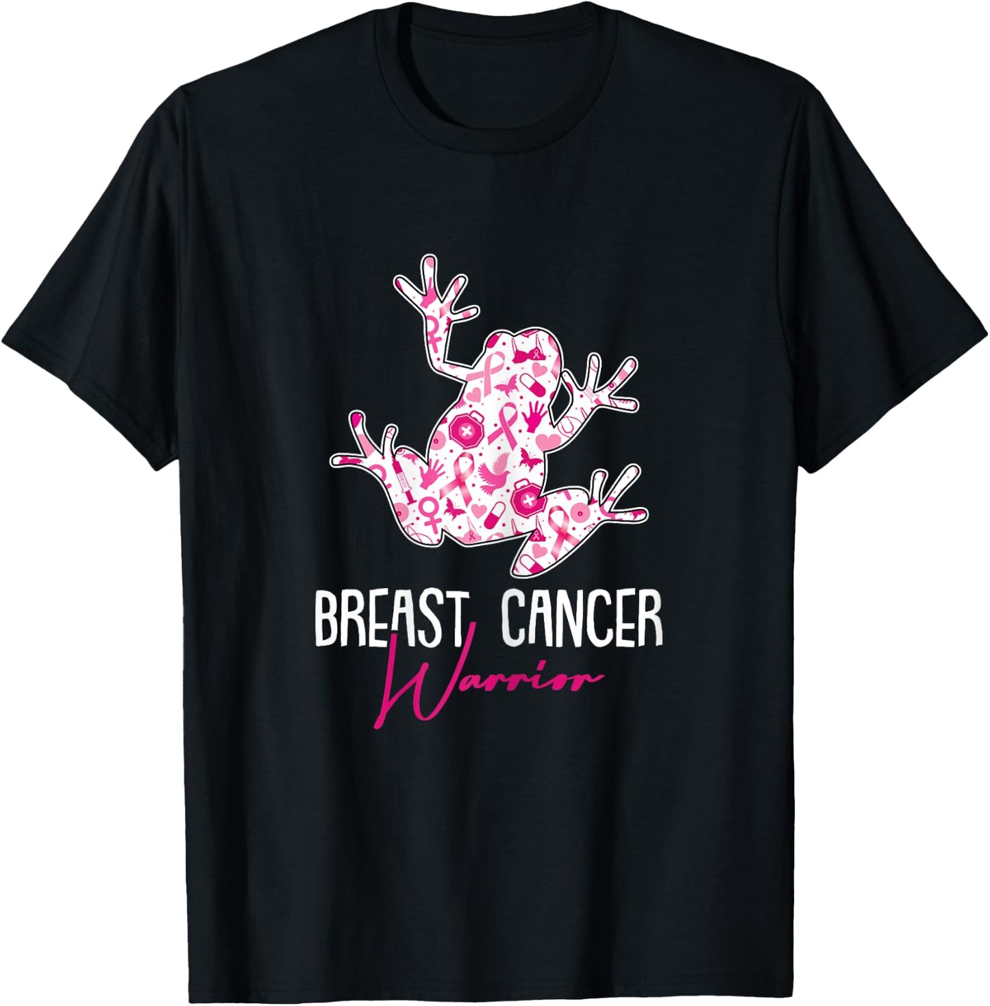 Breast Cancer Warrior Awareness Ribbon Frog Lover Survivor T-Shirt - T-Shirt | Black