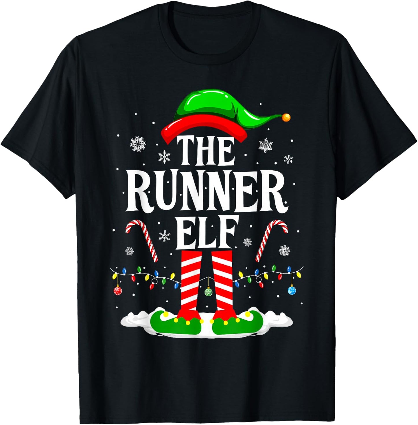 The Runner Elf Xmas Funny Runners Christmas Running T-Shirt - T-Shirt | Black