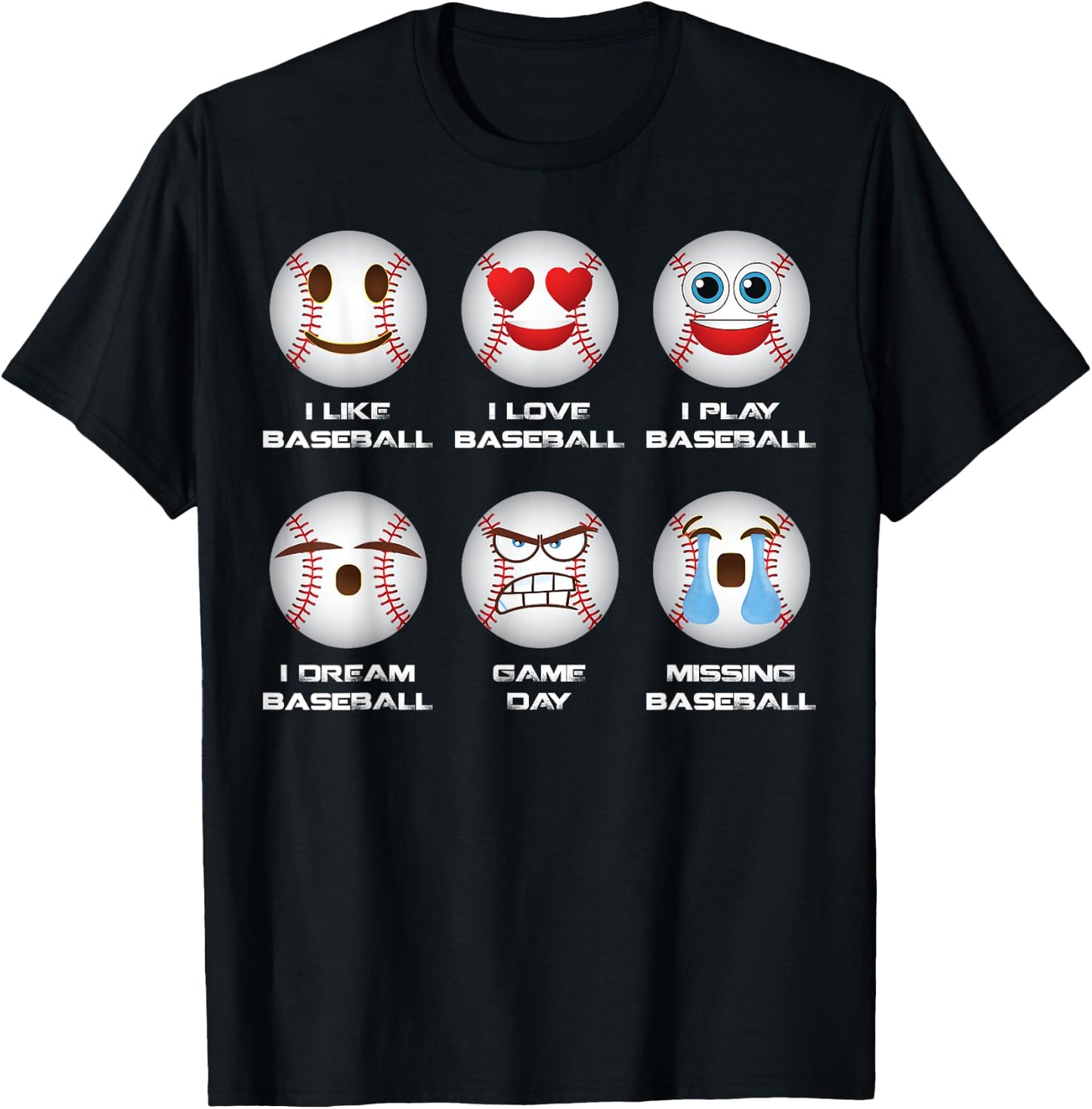 Baseball Emoji I Love Baseball Emoticon Social Baseball Fun T-Shirt - T-Shirt | Black