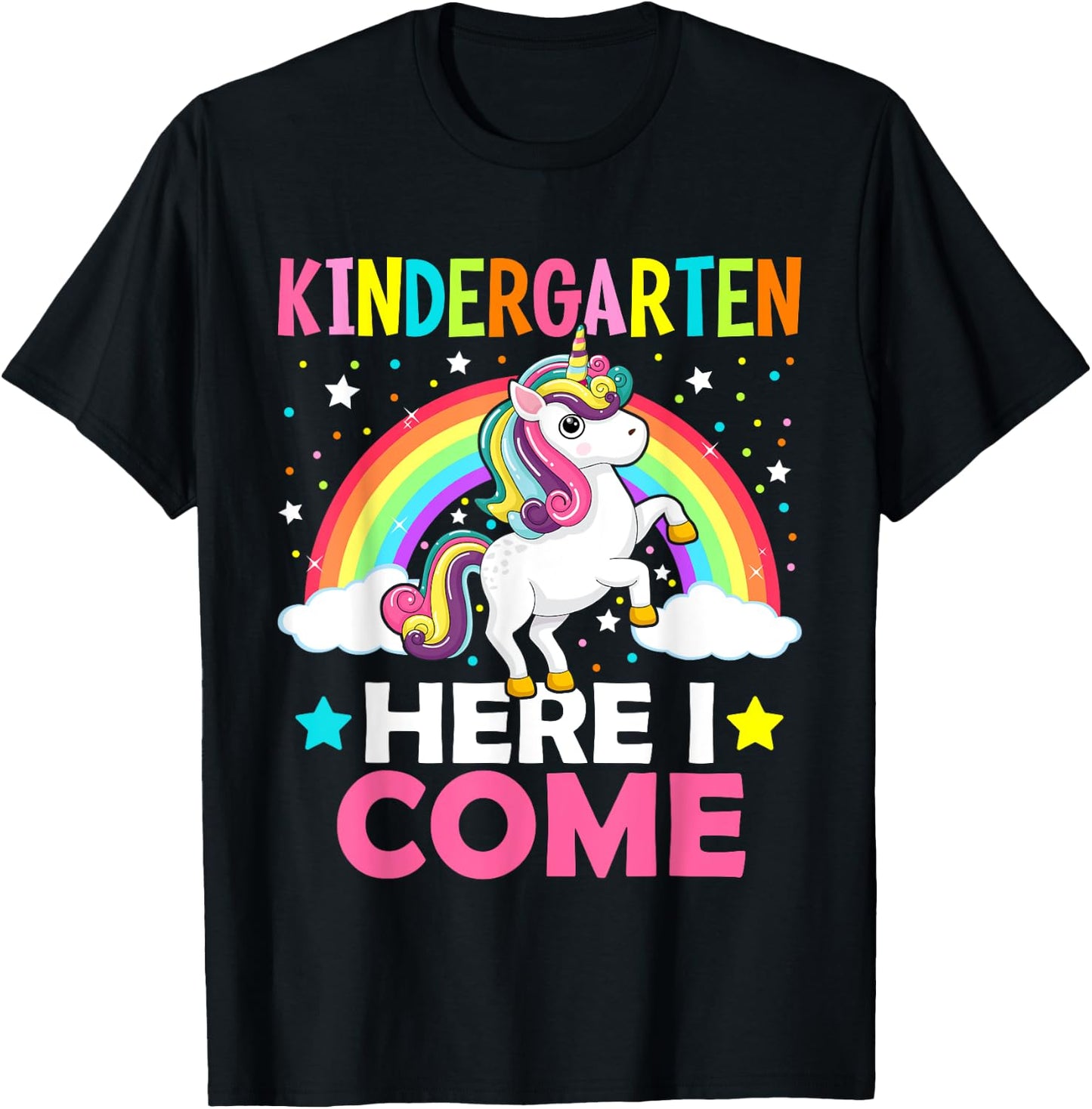 Kindergarten Here I Come Cute Unicorn 1st Day Back To School T-Shirt - T-Shirt | Black