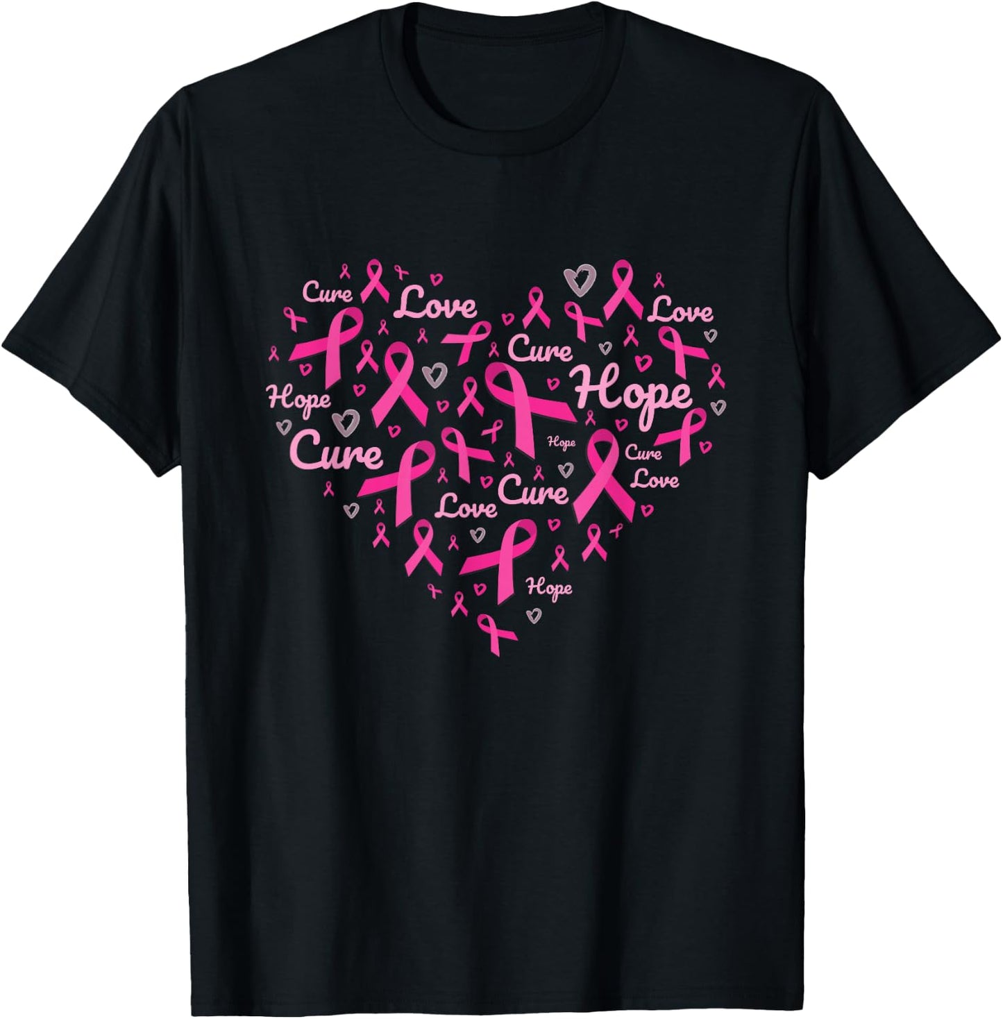 Breast Cancer Awareness Heart Pink Ribbon Support Squad T-Shirt - T-Shirt | Black