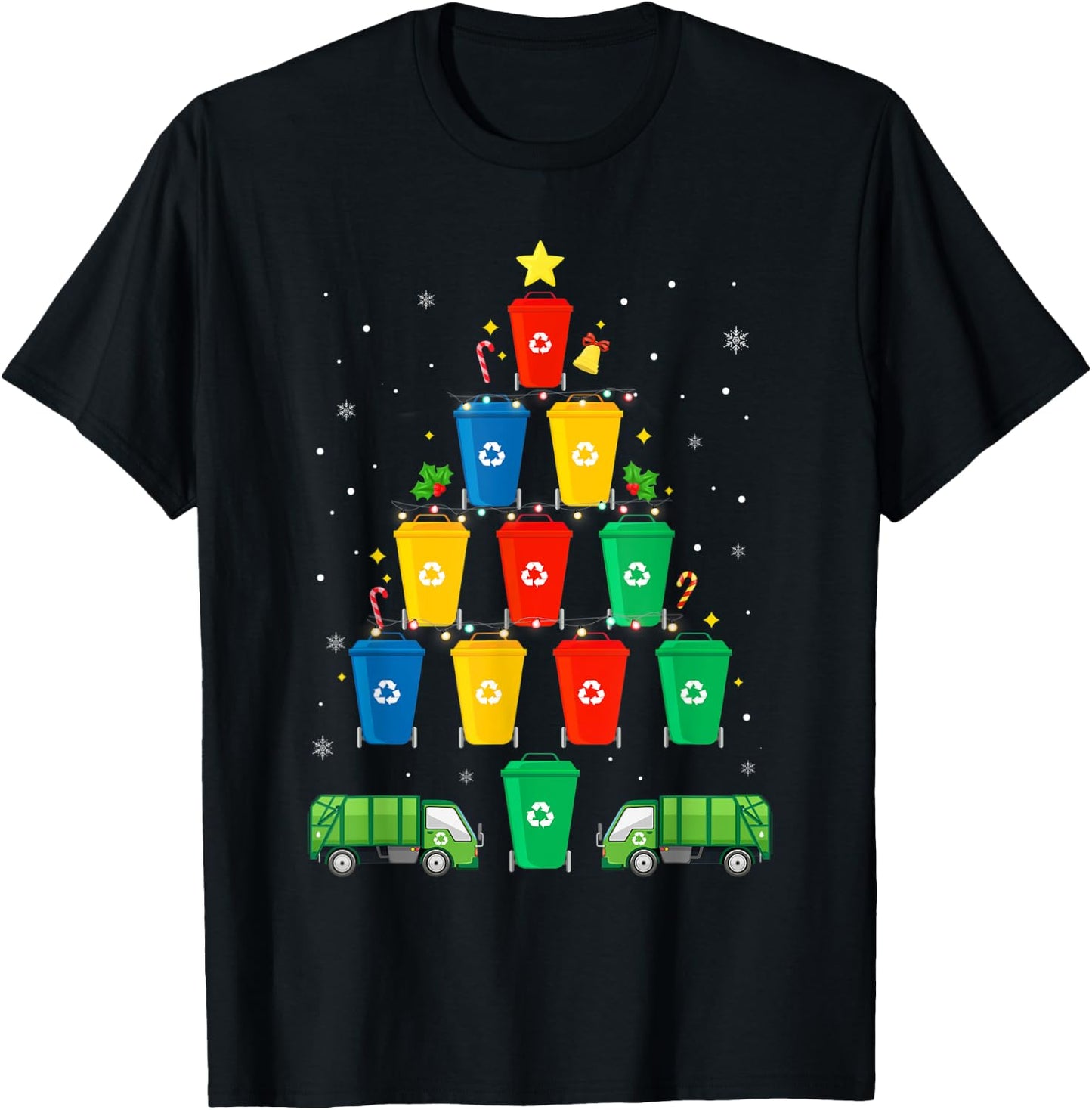 Garbage Truck Christmas Tree Merry Xmas Trash Truck Boy T-Shirt - T-Shirt | Black