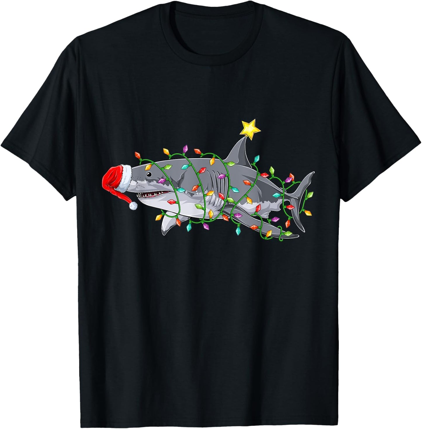 Funny Santa Sharkmas Xmas Costume Shark Christmas Tree T-Shirt - T-Shirt | Black