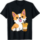 Kawaii Corgi Dog Drinking Bubble Tea Boba Tea Corgi Puppy T-Shirt - T-Shirt | Black