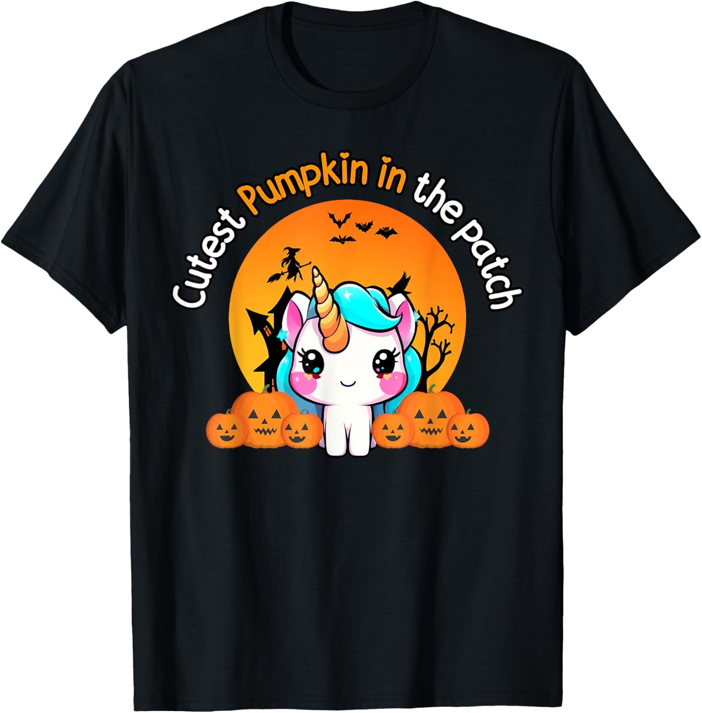 Cutest Pumpkin In The Patch Unicorn witch Halloween kawaii T-Shirt - T-Shirt | Black