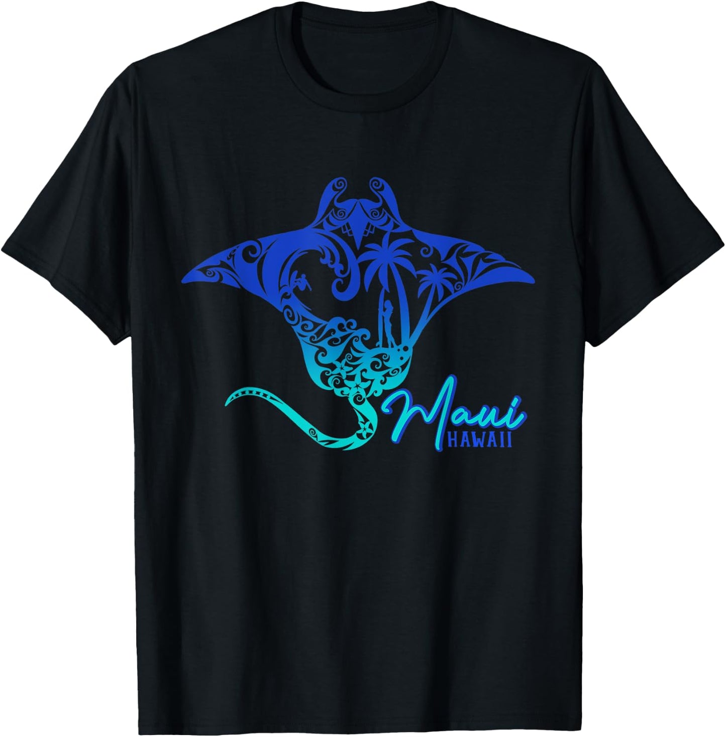 Maui Hawaii Sea Stingray Hawaiian Matching Family Vacation T-Shirt - T-Shirt | Black