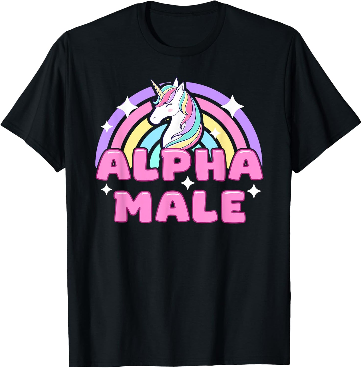 Alpha Male Unicorn Funny Sarcastic Ironic Pink Y2K Meme T-Shirt - T-Shirt | Black