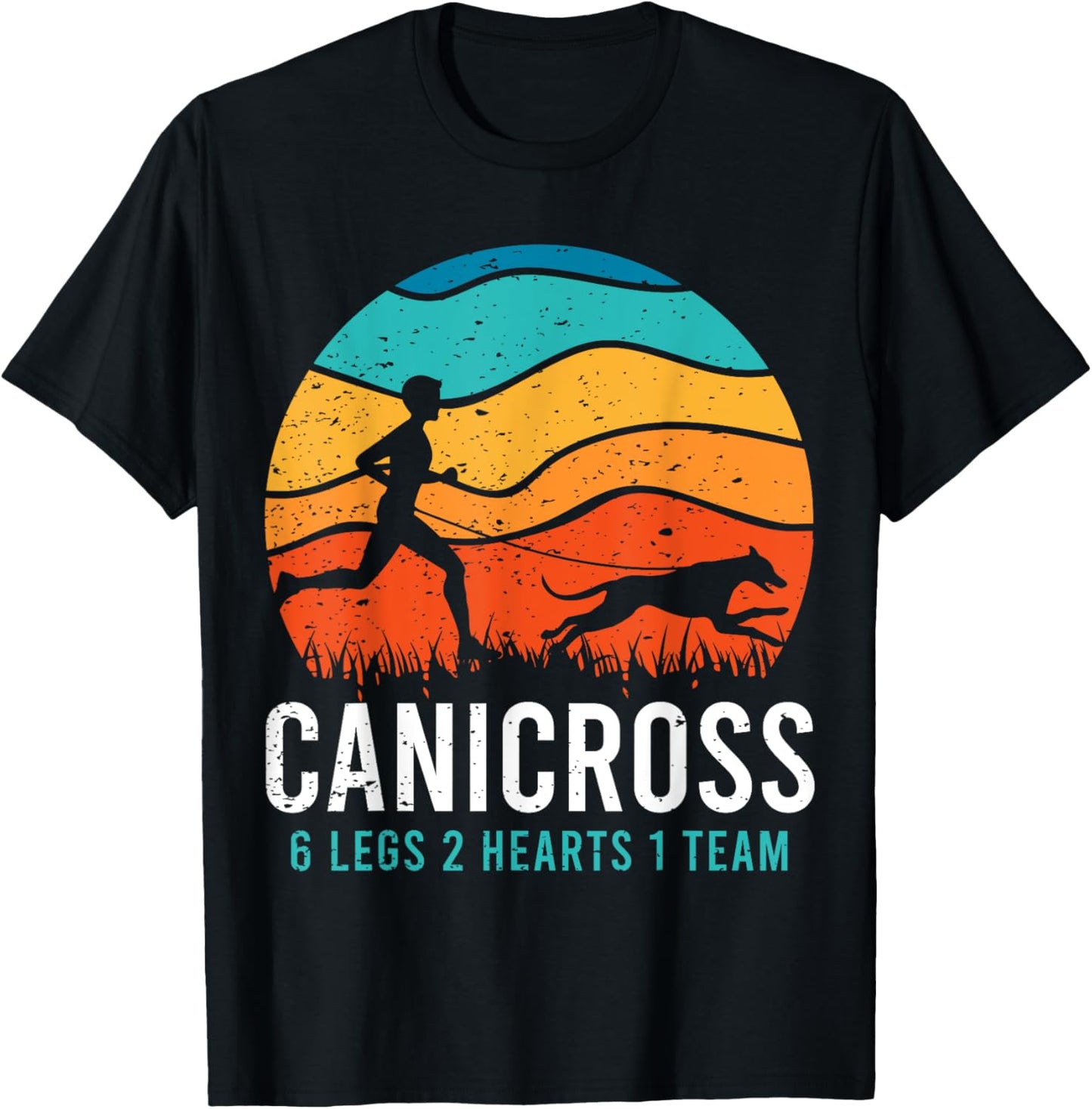 Canicross 6 Legs 2 Hearts 1 Team Funny Dog Running Lover Pun Men Women Girls Kids T-Shirt - T-Shirt | Black