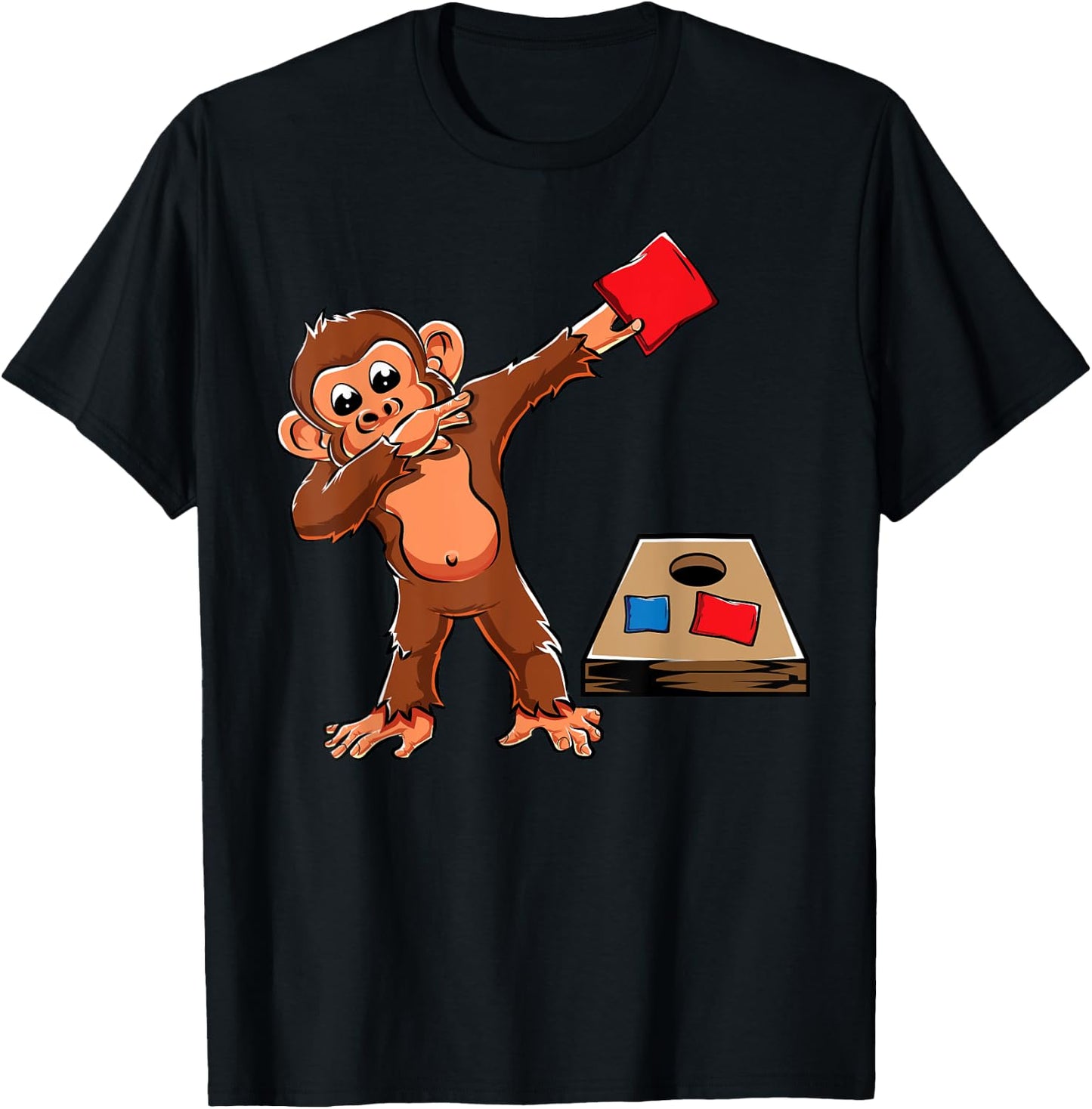 Cute Dabbing Monkey Cornhole Boys Birthday Girls Corn Hole T-Shirt - T-Shirt | Black