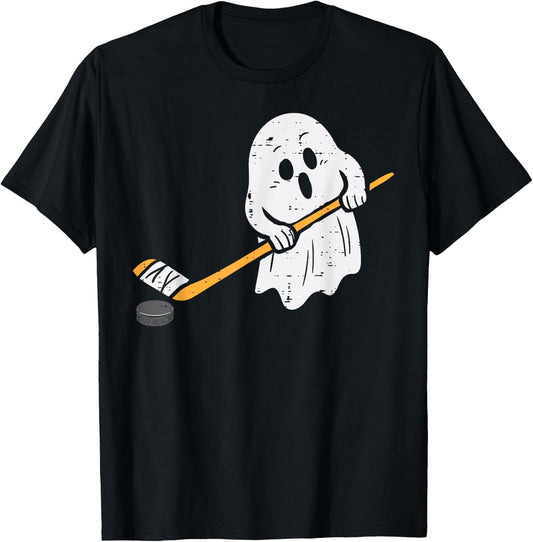 Ghost Playing Ice Hockey Halloween Costume Sports Men Boys T-Shirt - T-Shirt | Black