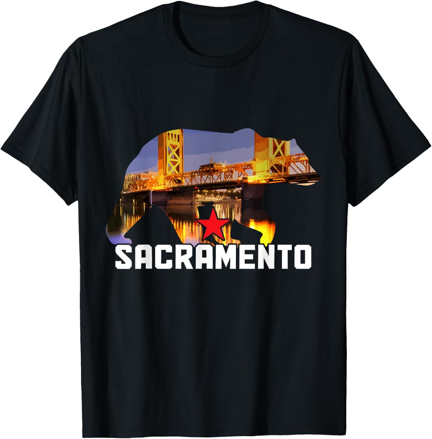 Sacramento California Bear Skyline Pride Vintage T-Shirt - T-Shirt | Black